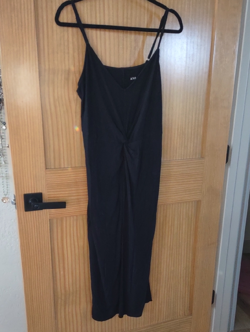 Ava & Viv XXL Black Spaghetti Strap Jersey Knit Midi Dress